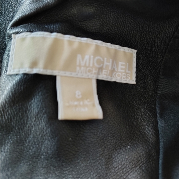 Michael Kors Faux Leather Black Mini Dress w Gold Zippers 8 - Picture 9 of 9